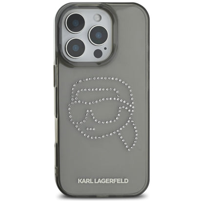 Deksel for Apple iPhone 16 Pro, Karl Lagerfeld, IML Rhinestones Karl's Head, Svart