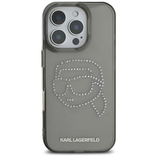 Deksel for Apple iPhone 16 Pro, Karl Lagerfeld, IML Rhinestones Karl's Head, Svart