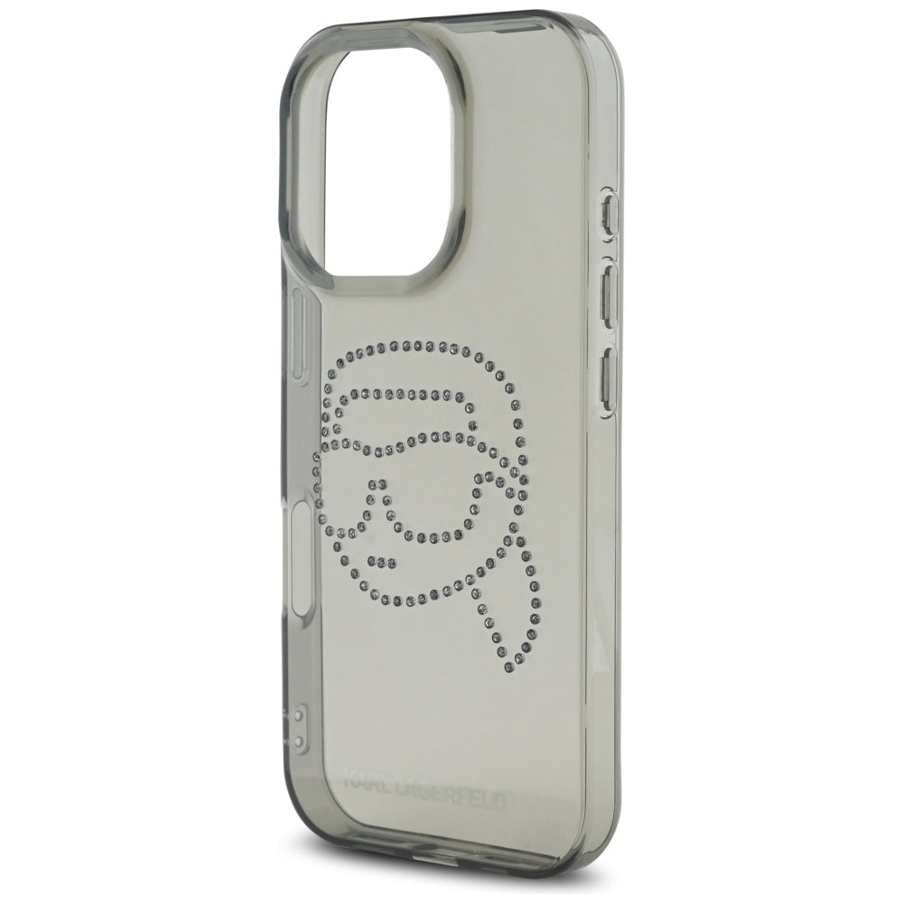 Deksel for Apple iPhone 16 Pro, Karl Lagerfeld, IML Rhinestones Karl's Head, Svart