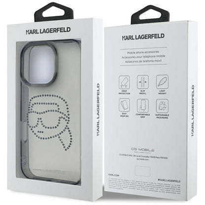 Deksel for Apple iPhone 16 Pro, Karl Lagerfeld, IML Rhinestones Karl's Head, Svart
