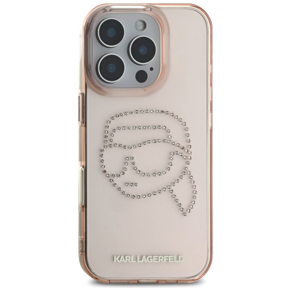 Deksel for Apple iPhone 16 Pro, Karl Lagerfeld, IML Rhinestones Karl's Head, Rosa