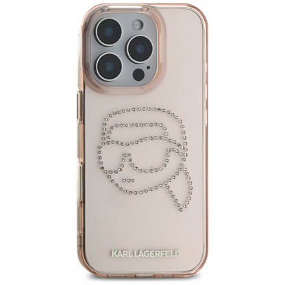 Deksel for Apple iPhone 16 Pro, Karl Lagerfeld, IML Rhinestones Karl's Head, Rosa