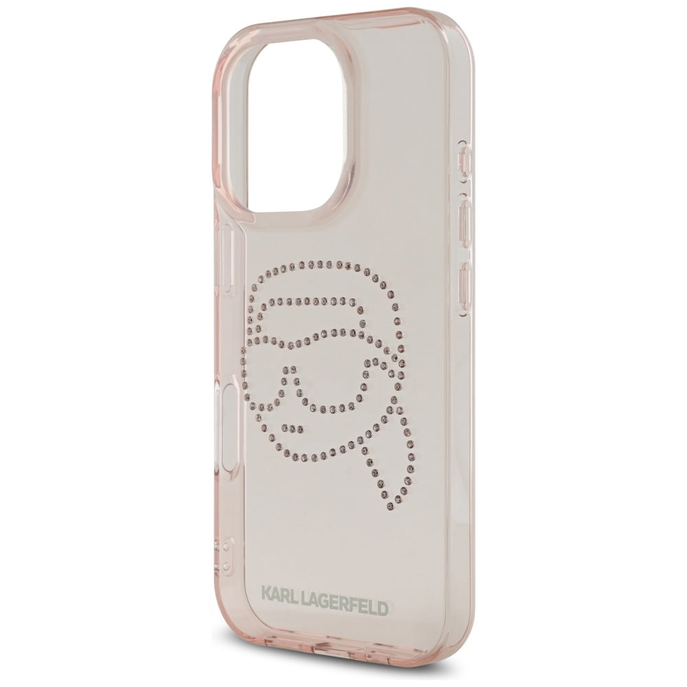 Deksel for Apple iPhone 16 Pro, Karl Lagerfeld, IML Rhinestones Karl's Head, Rosa