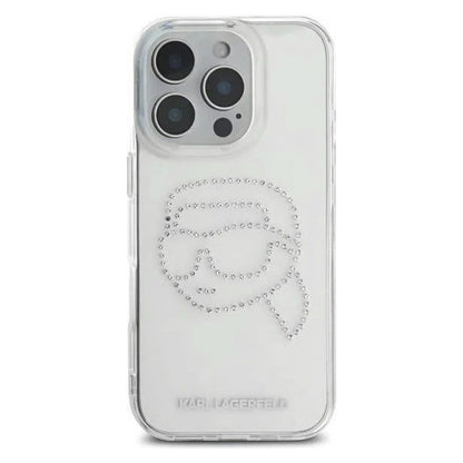 Deksel for Apple iPhone 16 Pro, Karl Lagerfeld, IML Rhinestones Karl's Head, Gjennomsiktig