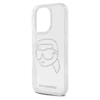 Deksel for Apple iPhone 16 Pro, Karl Lagerfeld, IML Rhinestones Karl's Head, Gjennomsiktig