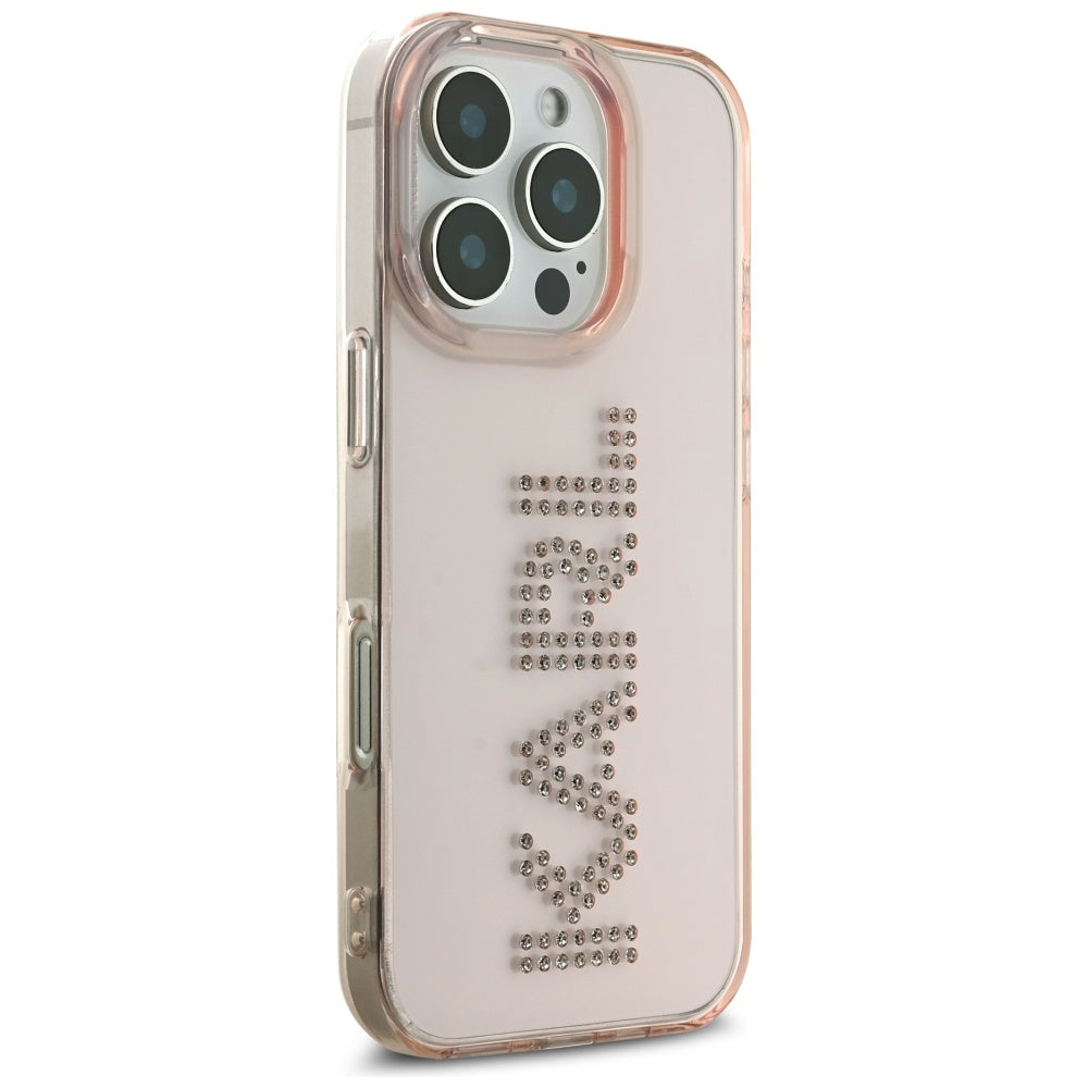 Deksel for Apple iPhone 16 Pro, Karl Lagerfeld, IML Rhinestones Pink Logo, Rosa