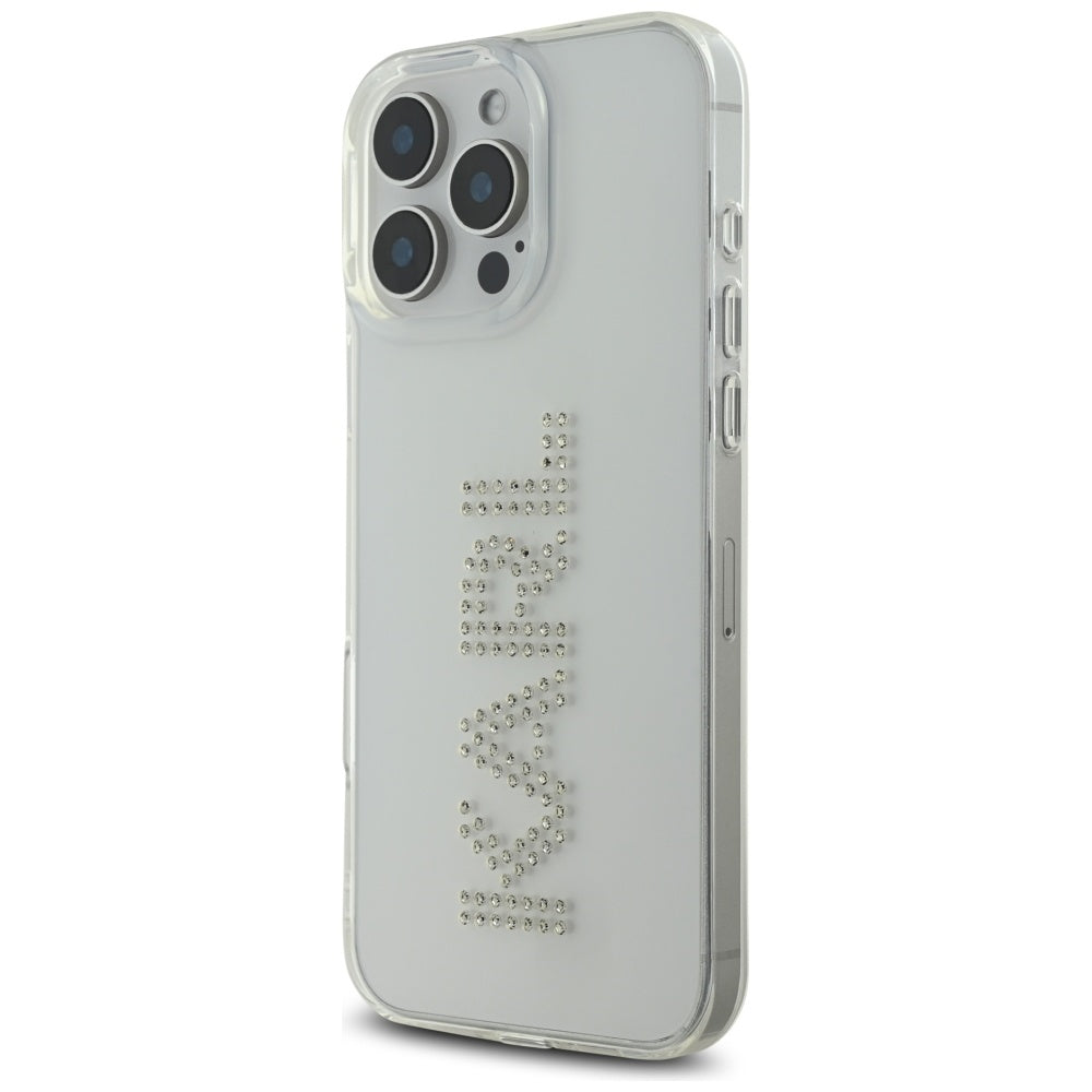 Deksel for Apple iPhone 16 Pro, Karl Lagerfeld, IML Rhinestones Transparent Logo, Gjennomsiktig