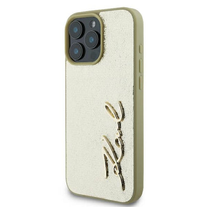 Deksel for Apple iPhone 16 Pro, Karl Lagerfeld, Metal Signature, Gull