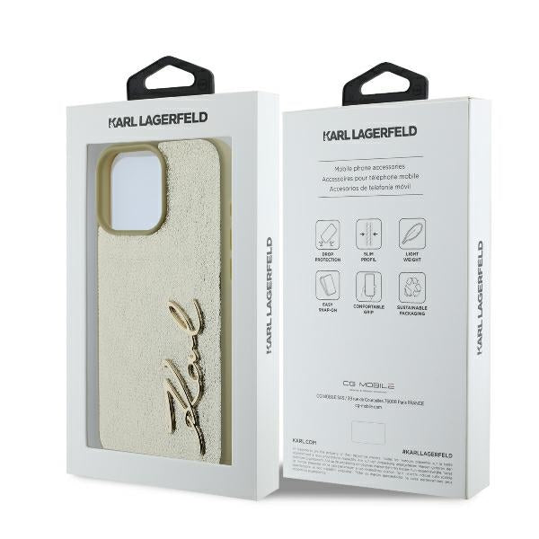 Deksel for Apple iPhone 16 Pro, Karl Lagerfeld, Metal Signature, Gull