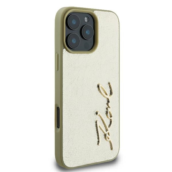 Deksel for Apple iPhone 16 Pro, Karl Lagerfeld, Metal Signature, Gull