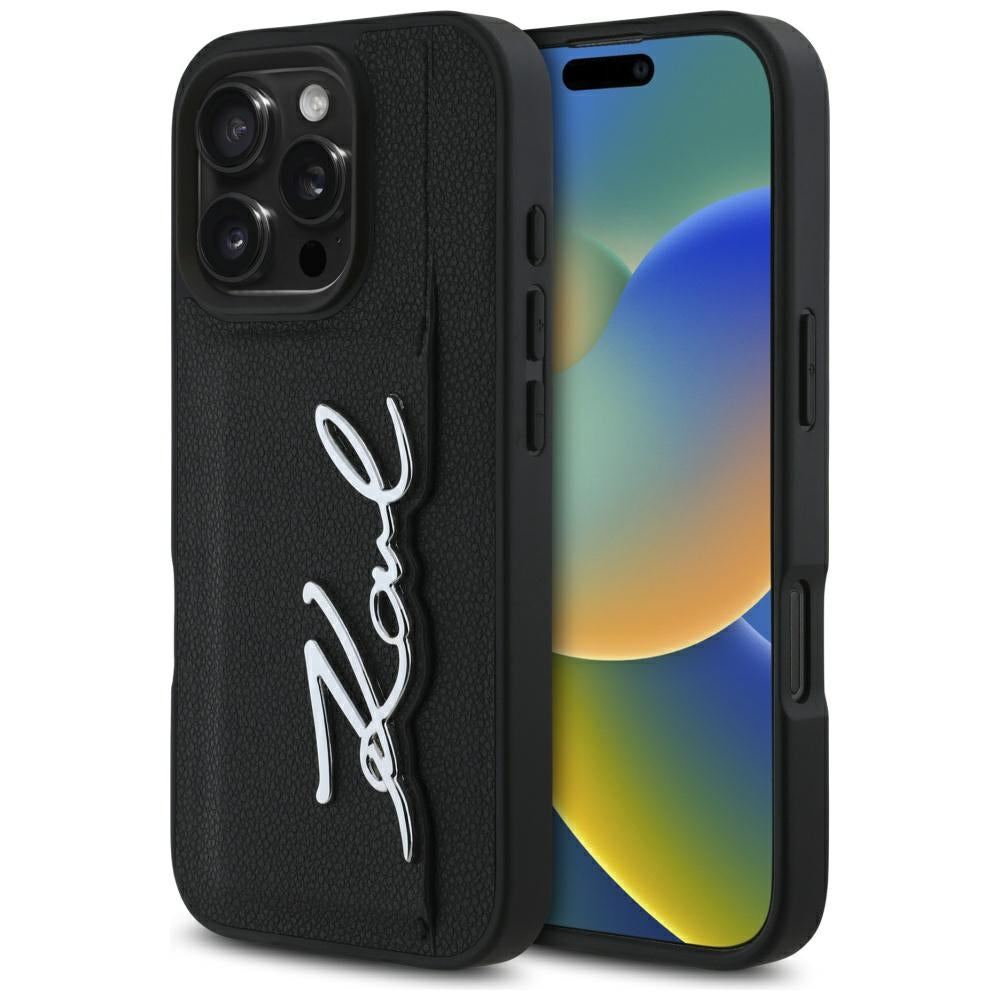 Deksel for Apple iPhone 16 Pro, Karl Lagerfeld, Metal Signature, Svart