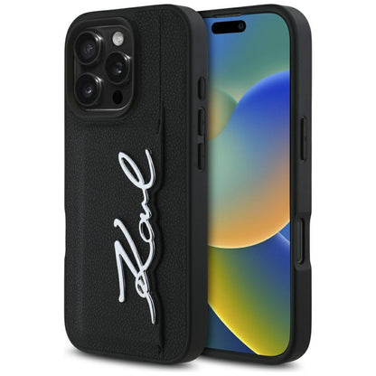 Deksel for Apple iPhone 16 Pro, Karl Lagerfeld, Metal Signature, Svart