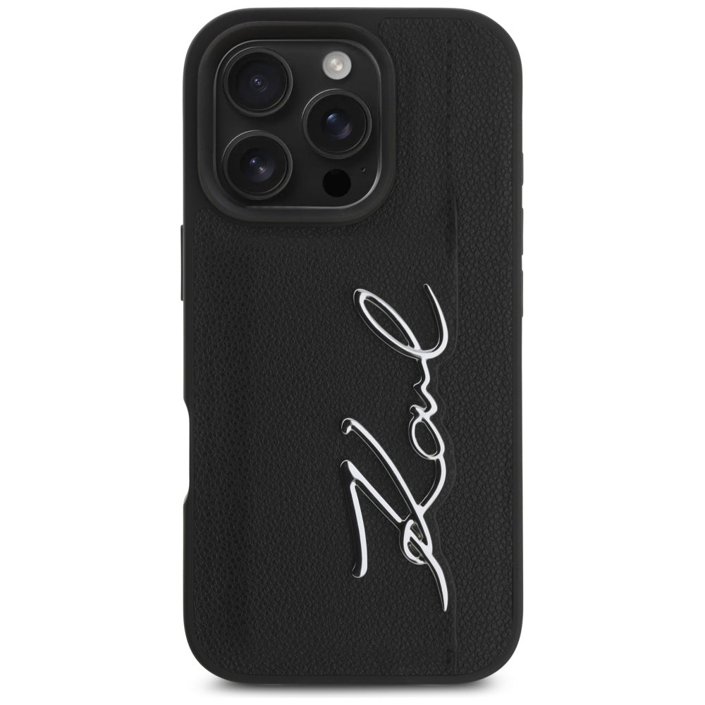 Deksel for Apple iPhone 16 Pro, Karl Lagerfeld, Metal Signature, Svart