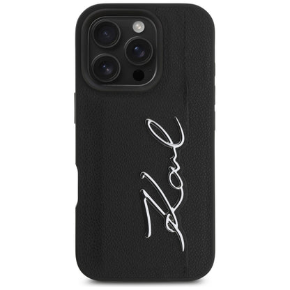 Deksel for Apple iPhone 16 Pro, Karl Lagerfeld, Metal Signature, Svart