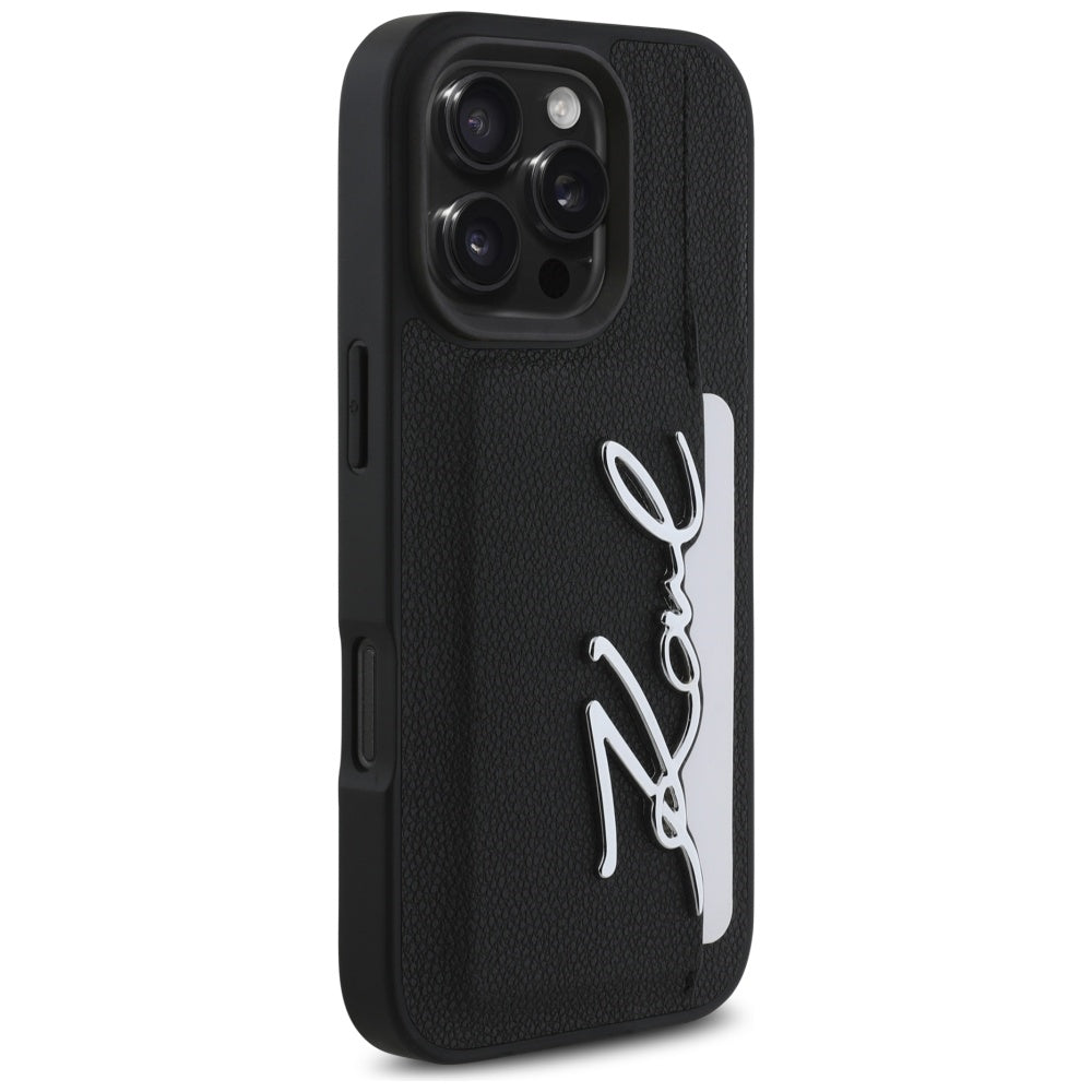 Deksel for Apple iPhone 16 Pro, Karl Lagerfeld, Metal Signature, Svart