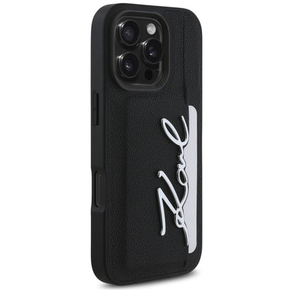 Deksel for Apple iPhone 16 Pro, Karl Lagerfeld, Metal Signature, Svart