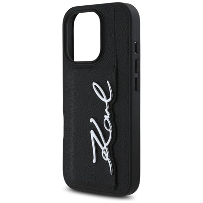 Deksel for Apple iPhone 16 Pro, Karl Lagerfeld, Metal Signature, Svart