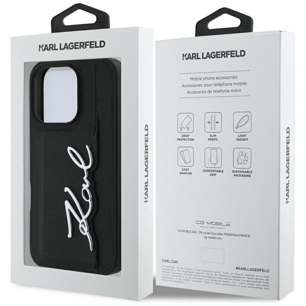 Deksel for Apple iPhone 16 Pro, Karl Lagerfeld, Metal Signature, Svart