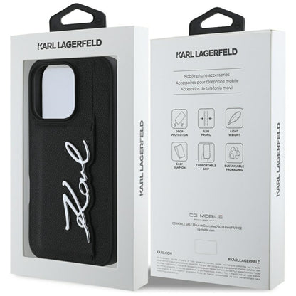 Deksel for Apple iPhone 16 Pro, Karl Lagerfeld, Metal Signature, Svart