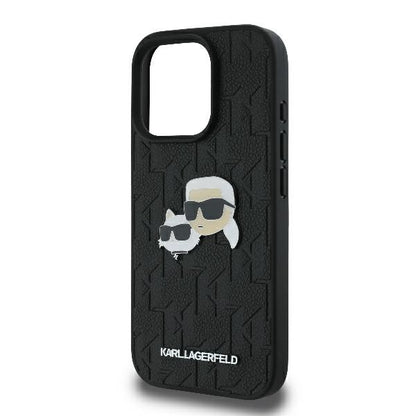 Deksel for Apple iPhone 16 Pro, Karl Lagerfeld, Monogram Karl & Choupette's Heads, Svart
