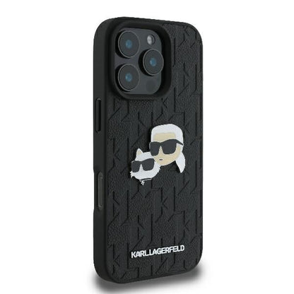 Deksel for Apple iPhone 16 Pro, Karl Lagerfeld, Monogram Karl & Choupette's Heads, Svart