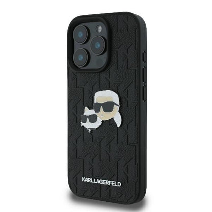 Deksel for Apple iPhone 16 Pro, Karl Lagerfeld, Monogram Karl & Choupette's Heads, Svart