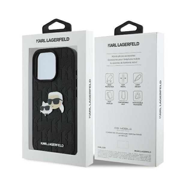 Deksel for Apple iPhone 16 Pro, Karl Lagerfeld, Monogram Karl & Choupette's Heads, Svart