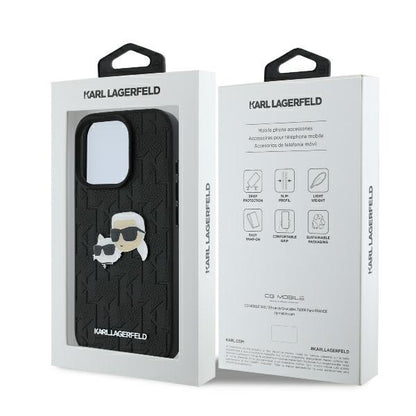 Deksel for Apple iPhone 16 Pro, Karl Lagerfeld, Monogram Karl & Choupette's Heads, Svart