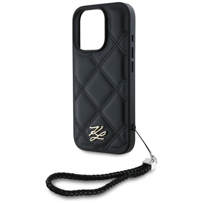 Deksel for Apple iPhone 16 Pro, Karl Lagerfeld, Quilted Initial Logo & Chain Strap, Svart
