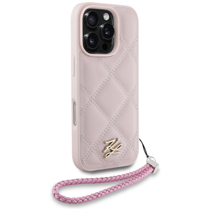 Deksel for Apple iPhone 16 Pro, Karl Lagerfeld, Quilted Initial Logo & Chain Strap, Rosa