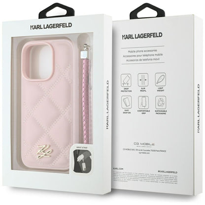 Deksel for Apple iPhone 16 Pro, Karl Lagerfeld, Quilted Initial Logo & Chain Strap, Rosa