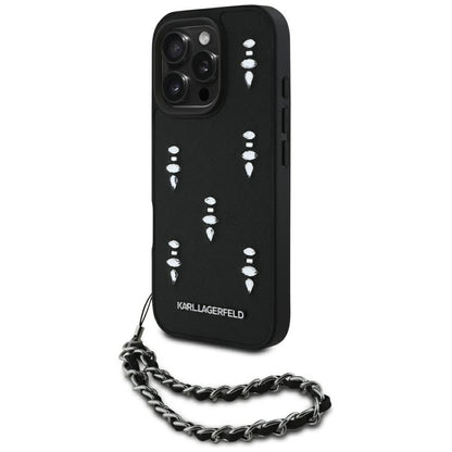 Deksel for Apple iPhone 16 Pro, Karl Lagerfeld, Saffiano Crystals & Charm, Svart