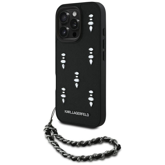 Deksel for Apple iPhone 16 Pro, Karl Lagerfeld, Saffiano Crystals & Charm, Svart