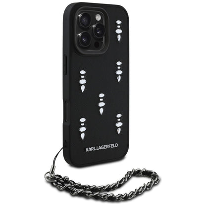 Deksel for Apple iPhone 16 Pro, Karl Lagerfeld, Saffiano Crystals & Charm, Svart