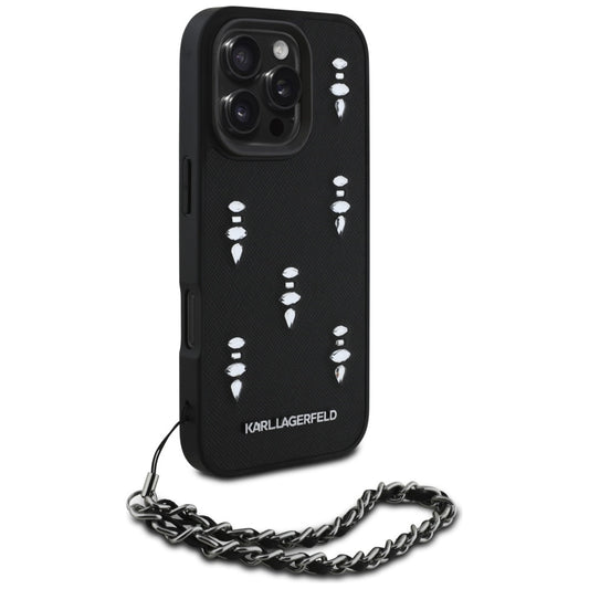 Deksel for Apple iPhone 16 Pro, Karl Lagerfeld, Saffiano Crystals & Charm, Svart