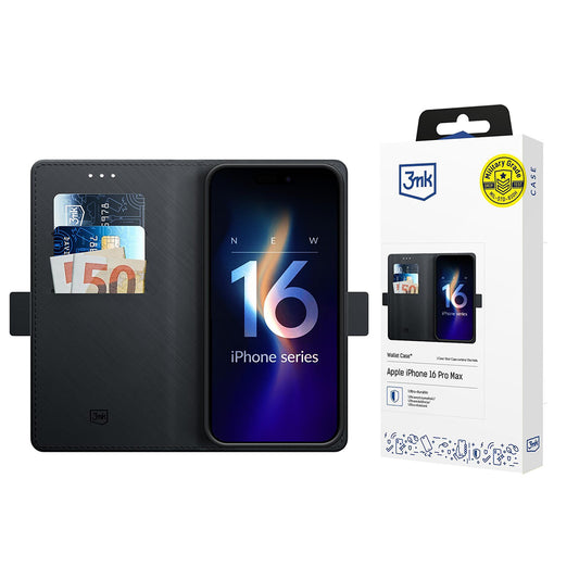 Deksel for Apple iPhone 16 Pro Max, 3MK, Lommebok, Svart
