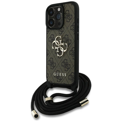 Deksel for Apple iPhone 16 Pro Max, Guess, 4G CBDY Big Logo with Cord Strap, Brun