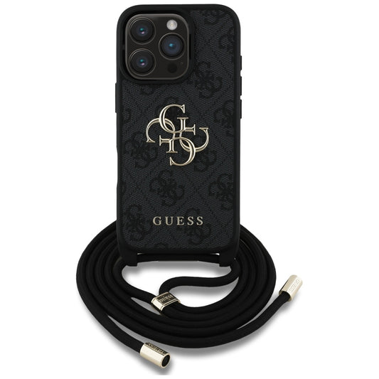 Deksel for Apple iPhone 16 Pro Max, Guess, 4G CBDY Big Logo with Cord Strap, Svart
