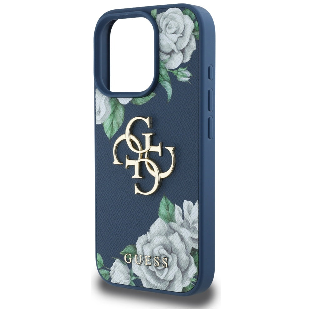 Deksel for Apple iPhone 16 Pro Max, Guess, 4G Grained Roses Big Logo, Blå