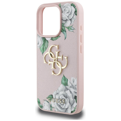 Deksel for Apple iPhone 16 Pro Max, Guess, 4G Grained Roses Big Logo, Rosa