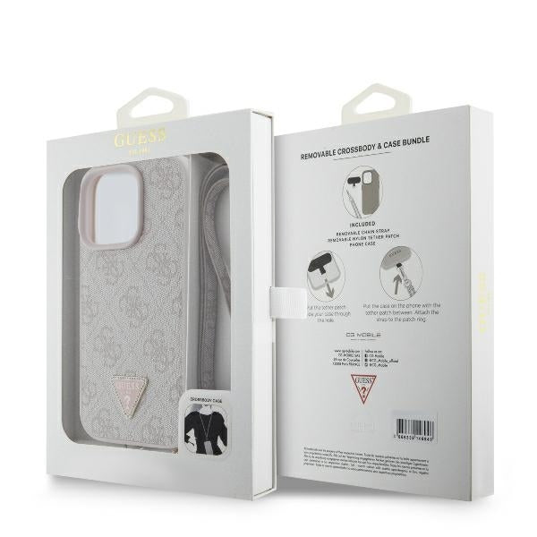 Deksel for Apple iPhone 16 Pro Max, Guess, Crossbody 4G Triangle Strass, Rosa