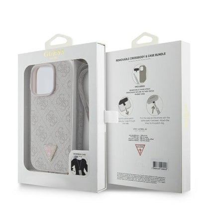 Deksel for Apple iPhone 16 Pro Max, Guess, Crossbody 4G Triangle Strass, Rosa