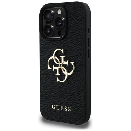 Deksel for Apple iPhone 16 Pro Max, Guess, Grained Big 4G Logo Small Classic Logo, Svart