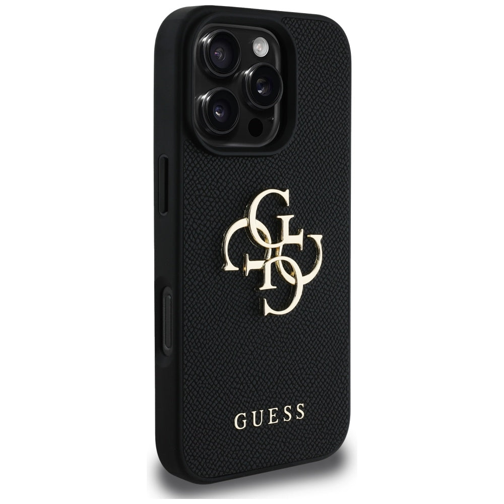 Deksel for Apple iPhone 16 Pro Max, Guess, Grained Big 4G Logo Small Classic Logo, Svart