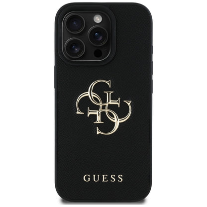 Deksel for Apple iPhone 16 Pro Max, Guess, Grained Big 4G Logo Small Classic Logo, Svart