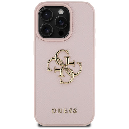 Deksel for Apple iPhone 16 Pro Max, Guess, Grained Big 4G Logo Small Classic Logo, Rosa