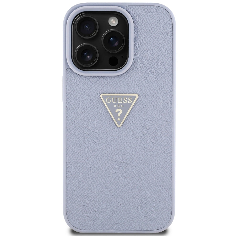 Deksel for Apple iPhone 16 Pro Max, Guess, Hot Stamp 4G Pattern Triangle Logo, Lys Lilla