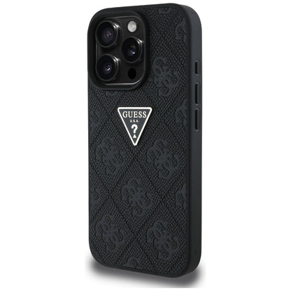 Deksel for Apple iPhone 16 Pro Max, Guess, Hot Stamp 4G Pattern Triangle Logo, Svart