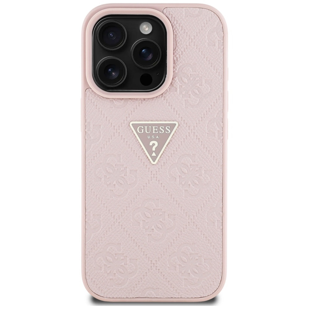 Deksel for Apple iPhone 16 Pro Max, Guess, Hot Stamp 4G Pattern Triangle Logo, Rosa