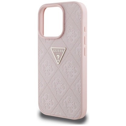 Deksel for Apple iPhone 16 Pro Max, Guess, Hot Stamp 4G Pattern Triangle Logo, Rosa